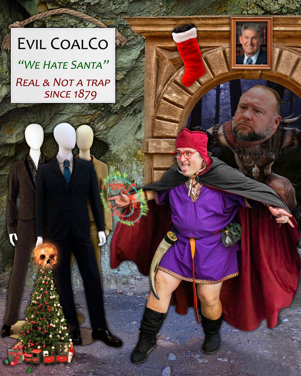 WizWorldLive's tweet photo. Santa's kidnappers' coal trail led me to EVIL COALCO. Give me Santa, ye foul mannequins!—mannequins? Oh. Oh dear. I fear I walked into a trap, mortals...is there a giant monster sneaking up on me, by any chance? 🧙♂️ #YuletideAdventure
#thursdaymorning #AlexJones #cosplay #larp https://t.co/WhmyQV7eOC