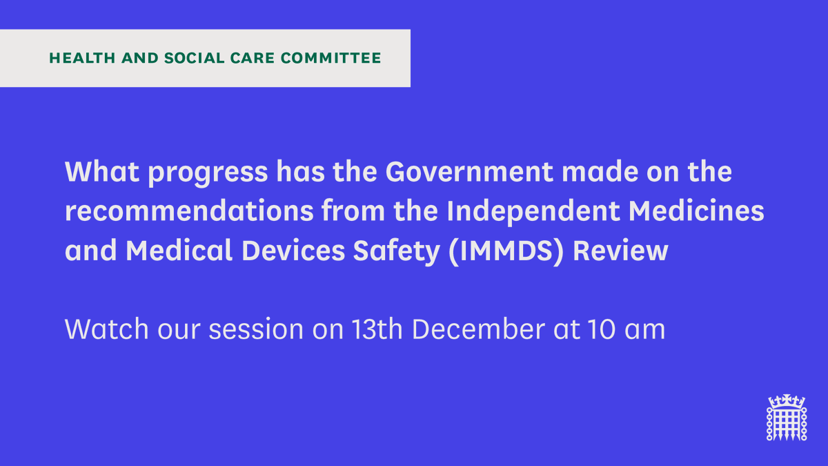 Join us on Tuesday 13th December as we hear from campaigners, members of the review team and the Government about progress on recommendations in the IMMDS Review. Find out more here: committees.parliament.uk/event/16454/fo…