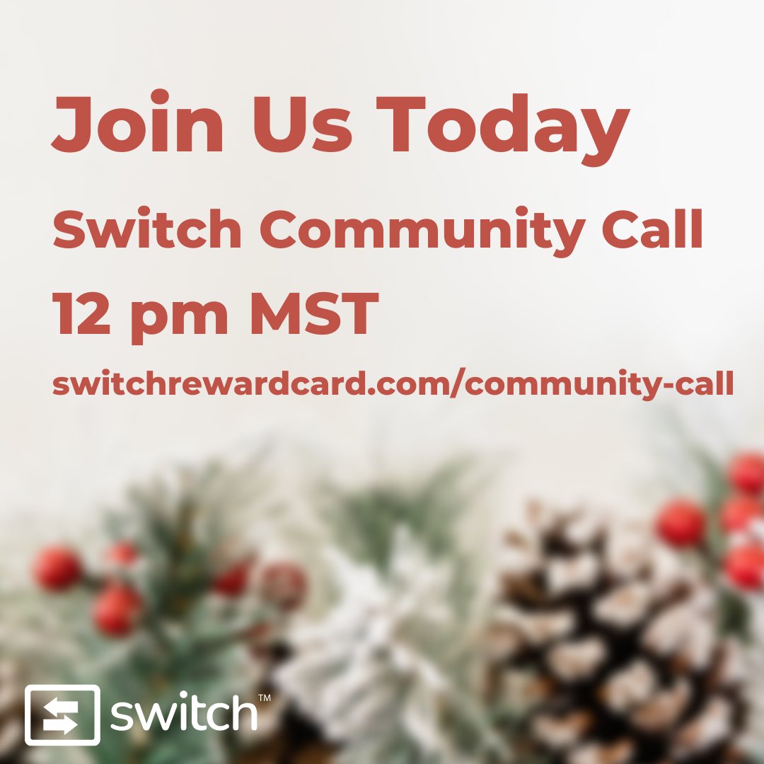 switch_rewards's tweet photo. Join us today at 12 pm MST for our Switch Community Call.
Highlights: Giveaways, exciting announcements, and hear from our leadership team.
Call Link:
https://t.co/aZBfgLNwJV https://t.co/qEJ7haHj95