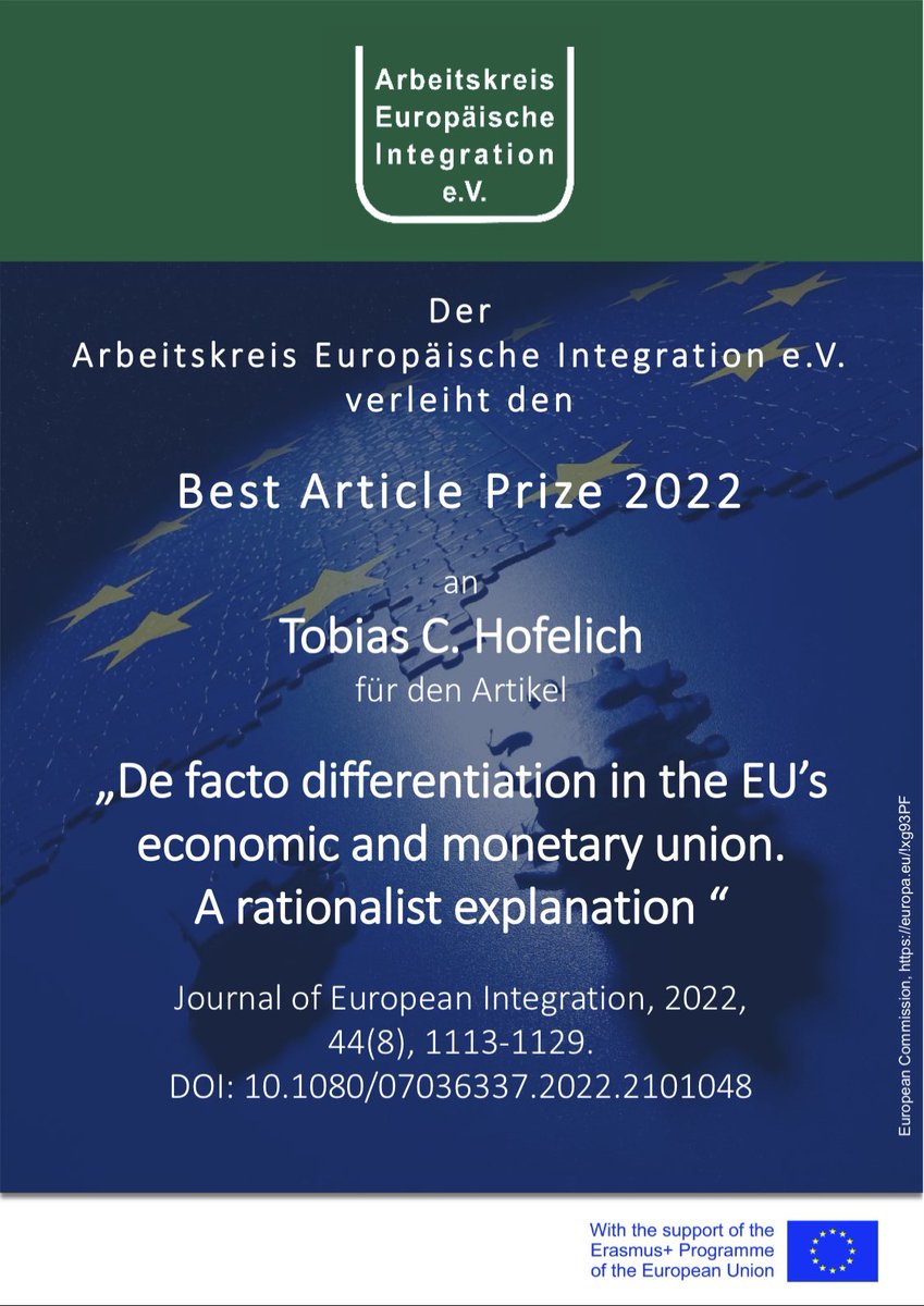 Gerade wurde er verliehen: Der „Best Article Prize 2022“ des AEI an <a href="/TCH1191/">Tobias C. Hofelich</a> Tobias C. Hofelich für seinen Artikel „De facto differentiation in the EU’s economic and monetary union - A rationalist explanation“. Gratulation! 🎉 tandfonline.com/doi/full/10.10…