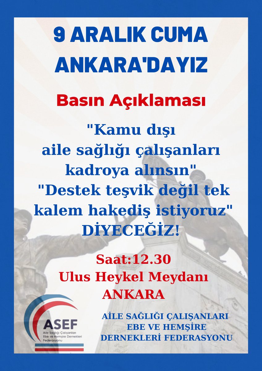 Ankara ve İstanbuldaki tüm aile sağlığı ebe hemşire arkadaşlarımızın dikkatine.
Hep birlikte meydanlarda
İyileştirilmiş tek kalem maaş ve
KamuDışıAsç KadroKapsamına demek için basın açıklamaları düzenlenecektir.
Birlikte daha güçlüyüz
@asef_tasef
@dayanismasen
@KDASCPLATFORMU