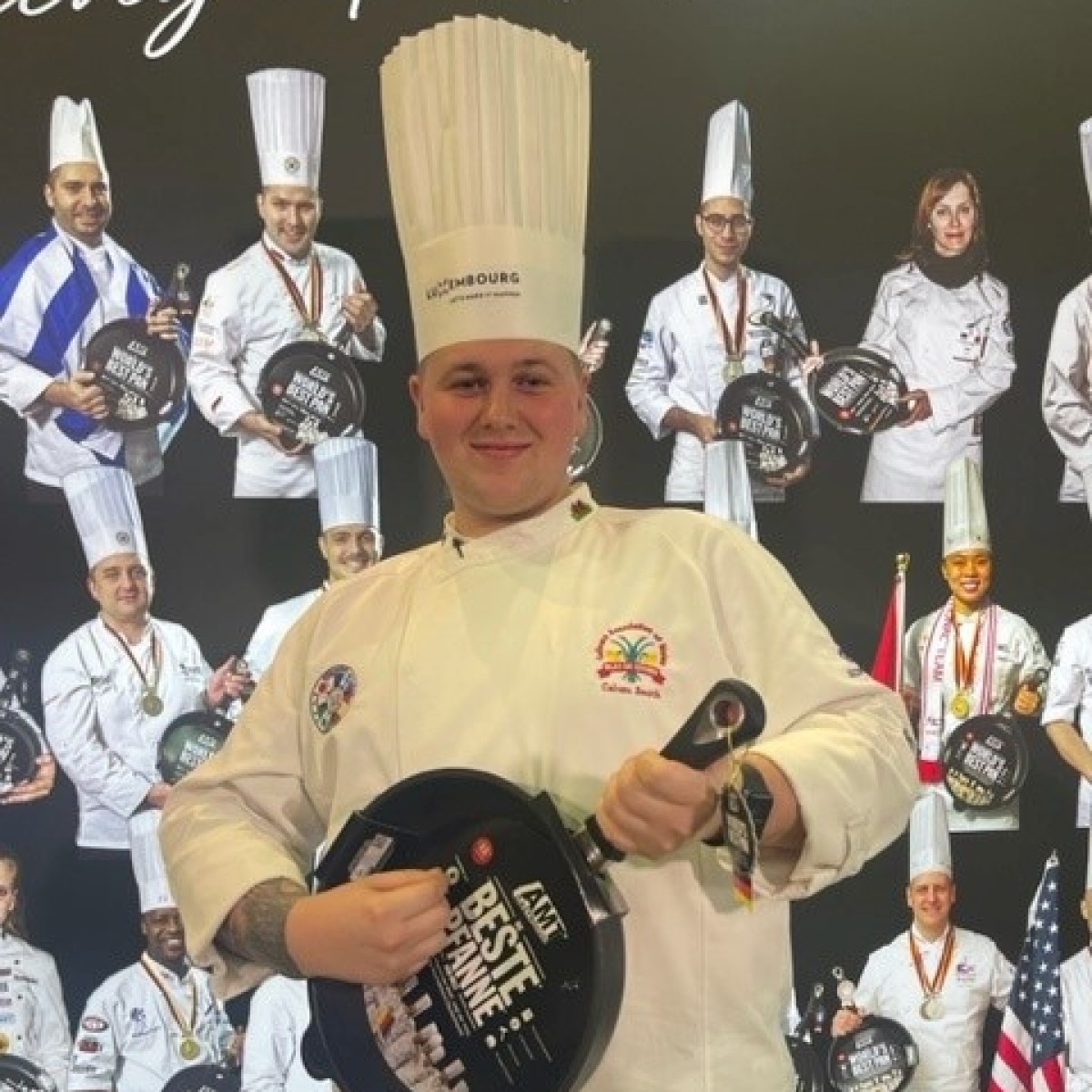 HolroydHowe's tweet photo. With 15 global chef teams competing at @CulinaryWorldCup 2022, we were ever so proud of Calum Smith, our #pastrychef from @shrewsburysch &amp; Captain of the #JuniorCulinaryTeamofWales! His #talentedteam won bronze in the #tableoffire category &amp; silver in #restaurantofnations Hoorah! https://t.co/T3X8SRWTWc