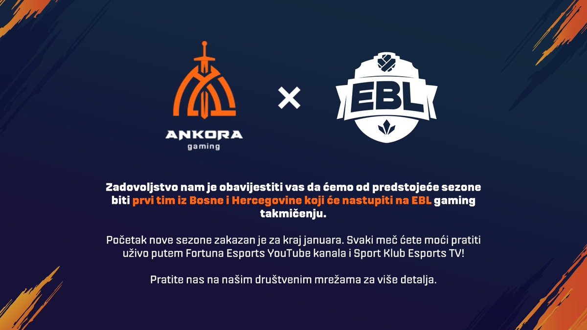 ankoragg's tweet photo. We’ve got some exciting news to share with you! Ankora Gaming is the first Bosnia and Herzegovina team in EBL.

@FortunaEsports 
#AnkoraGaming #EBL #LeagueofLegends https://t.co/CN92ijF40W