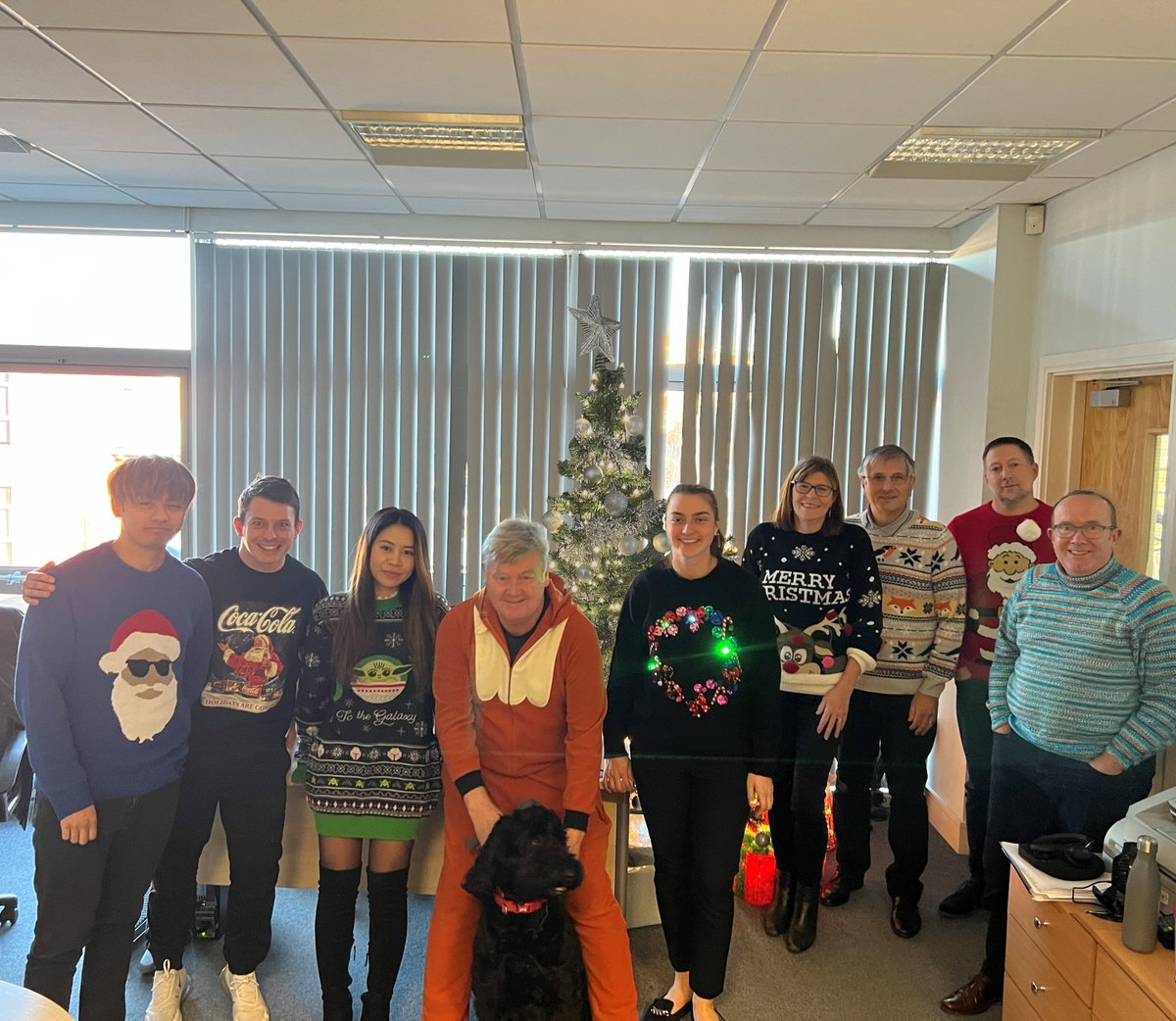 RapidWireless's tweet photo. Happy Christmas Jumper Day 2022!! 🎄 🎅 ✨

We are proud to take part in this years Christmas Jumper Day 2022 to raise money for the Save The Children Charity. Who's jumper or onesie 😉  is the best? You decide! 

#charity #savethechildren #christmasjumperday #fundraising #xmas https://t.co/zWb36kOQnN