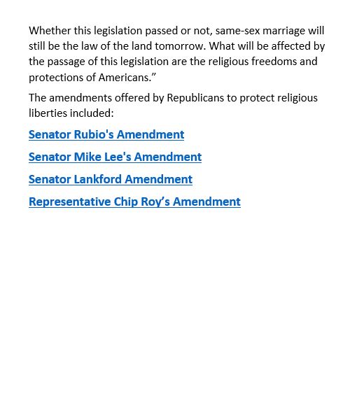 RepMeuser's tweet photo. This bill goes beyond marriage & weakens the religious freedoms fundamental to our nation.
What will be affected by the passage of this bill are the religious freedoms and protections of Americans.
Therefore, I can't support the Senate Amendment to the Respect for Marriage Act. https://t.co/IAZxNNP6HK
