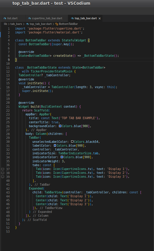 RyanKalema's tweet image. Flutter Top Tab-bar 
#DevFest 
#LearnFlutter 
#WidgetOfTheWeek 
#FlutterForward 
#Flutter 
#GoogleIO