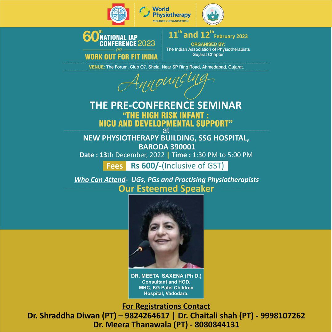SagarNaikPT's tweet image. Grab the opportunity to learn skills required for NICU,   Kindly note the change in the venue: New physiotherapy college building, SSG hospital, Baroda #iapconference #physiotherapy #registernow