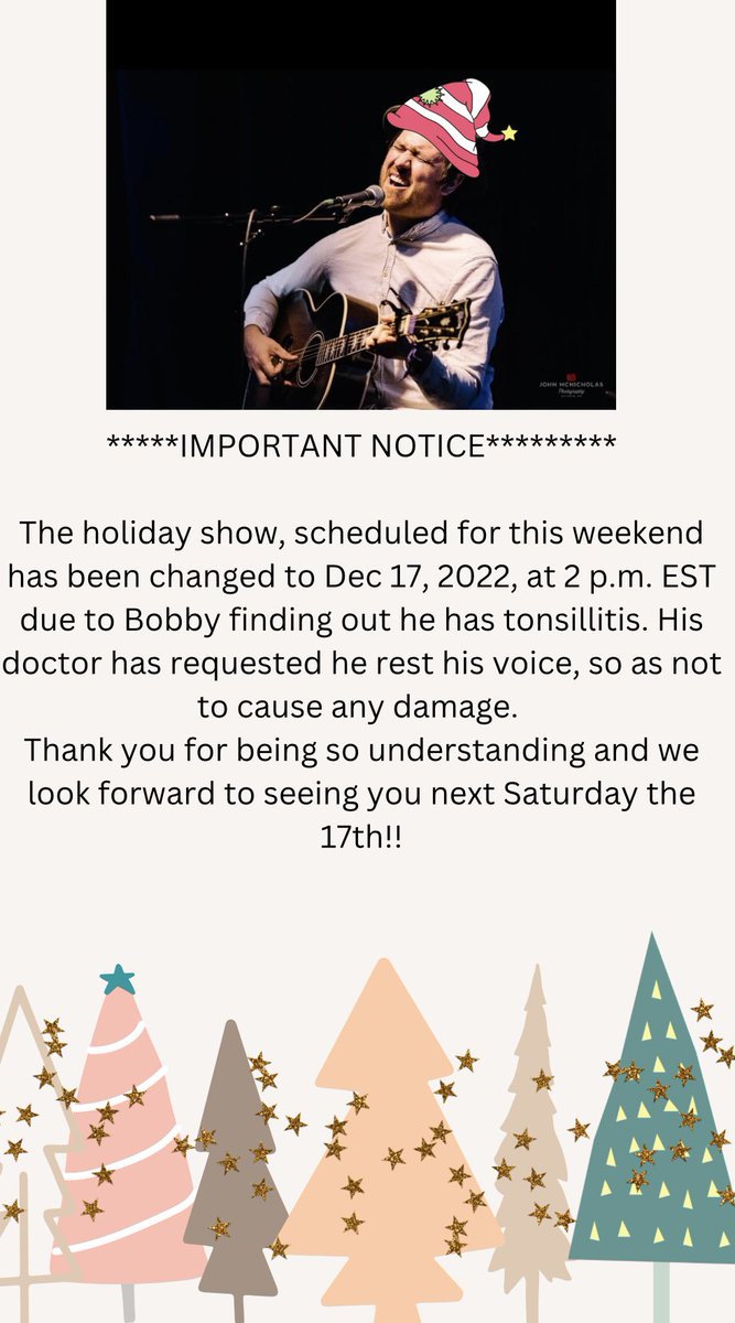 Show moved to Dec 17 2 pm EST. <a href="/BobbyLongNews/">Bobby Long</a> <a href="/BobbyLongSTteam/">BobbyLong StreetTeam</a> <a href="/ode_thinking/">Bobby Long FãsBrasil</a> <a href="/BobbyLongFrench/">BobbyLongFrenchTeam</a> <a href="/bobbylongblogPL/">Bobby Long Poland</a>  <a href="/BobbyLongSpain/">Bobby Long Spain</a>