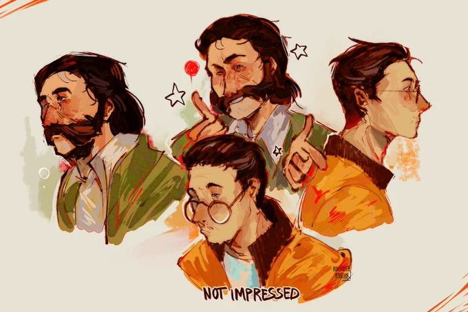 figuring out how to draw these boyos first #DiscoElysium #DiscoElysiumfanart #harrydubois #kimkitsuragi 
