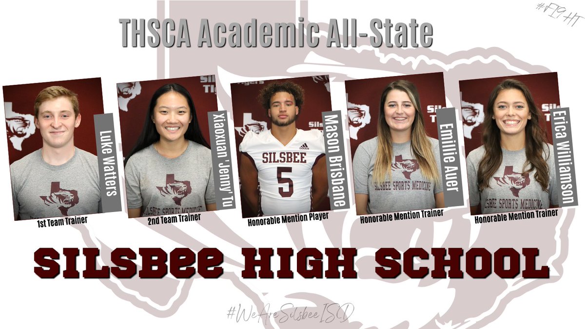 SilsbeeISD's tweet photo. CONGRATULATIONS to the 2022 @THSCAcoaches  Football Academic All-State.

- Luke Watters: 1st Team Trainer
- Xiaoxuan 'Jenny' Tu: 2nd Team Trainer
- Mason Brisbane: Honorable Mention Player
- Emillie Auer: Honorable Mention Trainer
- Erica Williamson: Honorable Mention Trainer https://t.co/S4PAf9xLjU