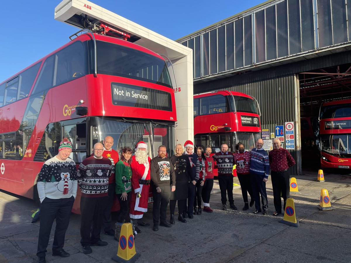When Father Christmas visits <a href="/Go_Ahead_London/">Go-Ahead London</a> #Bexleyheath Garage to look at the new Panto....Graph and they shout out, theres a 132 behind you!! #Christmasjumperday2022