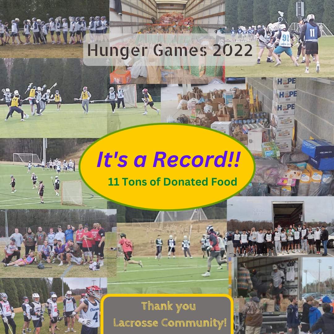 NWGLacrosse's tweet photo. A record 11 tons of non-perishable food was raised this year! Thank you to all who contributed to this great cause. #NWGLacrosse #StickItToHunger https://t.co/DeAEfPcv6X