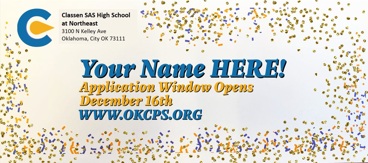ClassenSASOKC's tweet photo. It is almost that time for us to begin our search for new talented and academically gifted students to join our Classen Family for the 23-24 school year! Will YOU be Next? https://t.co/Ebh3c1svd2