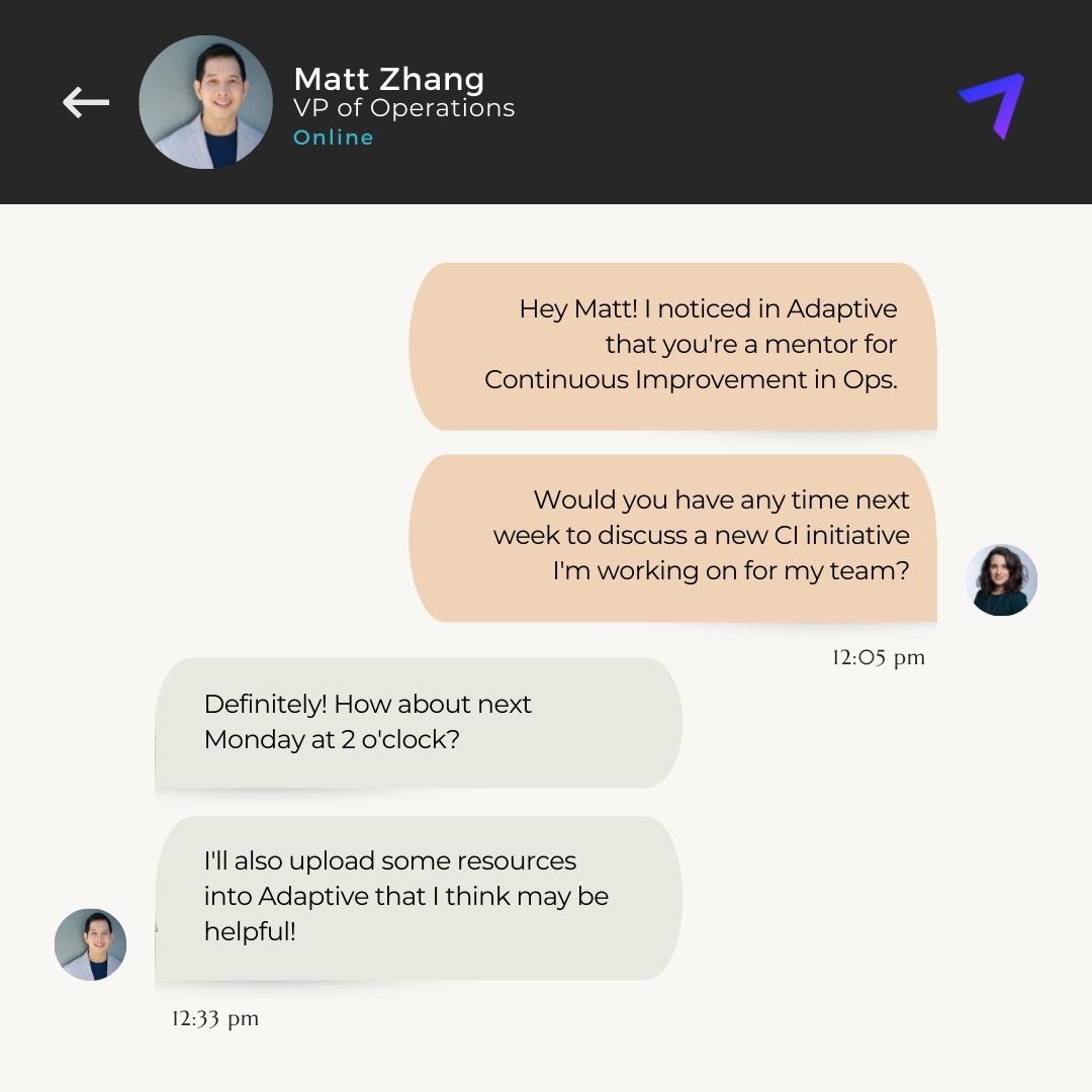 FocInExcellence's tweet photo. Many organizations struggle to connect team members who need help and coaches with relevant skills and expertise. 

Adaptive helps users understand who can provide coaching and guidance through our unique "Mentors" feature

#Mentorship #HR #Coaching https://t.co/KwkB8HUnbt