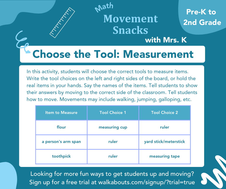 getwalkabouts's tweet photo. Looking for bite-sized ways to integrate movement into your math lessons? We hope you'll try Movement Snacks with Mrs. K and get your pre-K to 2nd grade students moving as they learn! #movementsnacks #math #moveandlearn https://t.co/bHqY2WTPzZ
