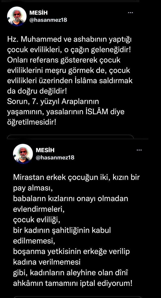 mesih_isa_hasan's tweet photo. Çocuk evliliğiyle ilgili dînî ahkâmı iptal ettiğimi açıklamıştım!
Din kitapları çocuk evliliğini meşru gören naslarla dolu!
Sorunu, Dinimizde çocuk evliliği yok, diyerek çözemezsiniz!

Mesihe kulak verin, Din kitaplarında anlatılan 7. yy yaşamını, İSLAM diye öğretmekten vazgeçin! https://t.co/PhKON67WzD