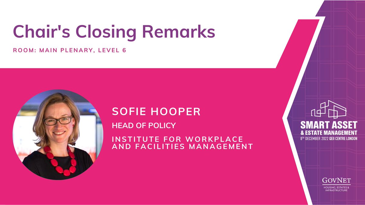 Final remarks from our chair Sofie Hooper, Head of Policy <a href="/IWFM_UK/">IWFM</a>. We hope that everyone had a wonderful day at #SmartEstates22!