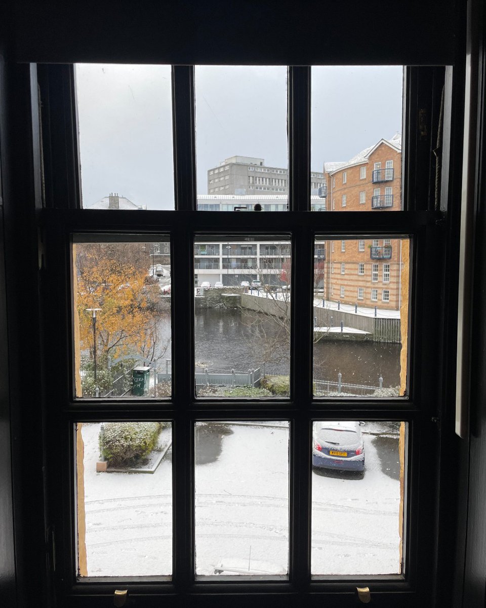 Snowy scenes in Leith this morning. Come and say hi at our new home in the historic port. It's the oldest building in Leith and has origins dating back to 1493.