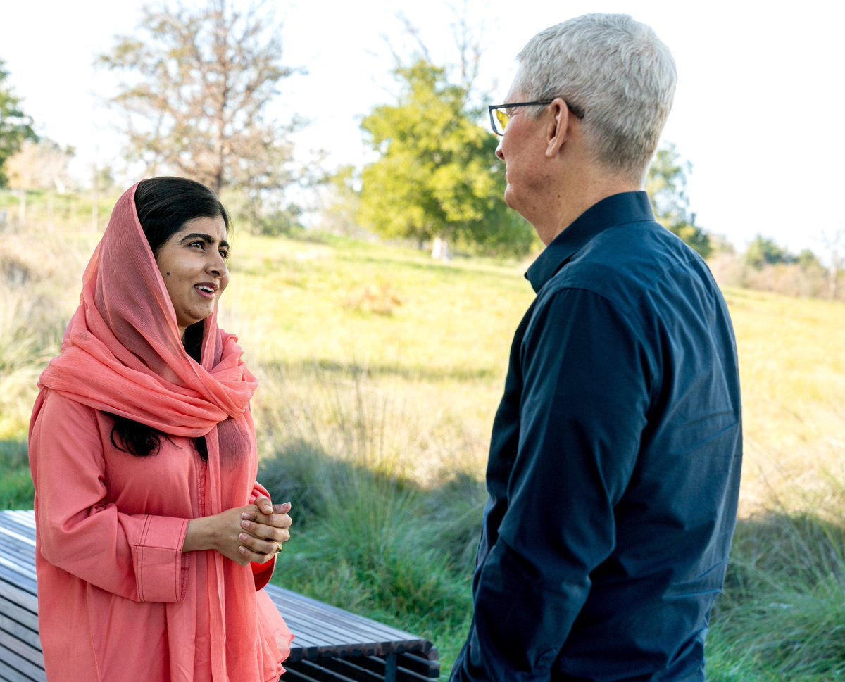 Tim Cook (@tim_cook) on Twitter photo The determination <a href="/Malala/">Malala Yousafzai</a> brings to everything she does is an inspiration to me and so many. She is a constant advocate for girls' education, for women’s rights, and for equality and justice everywhere. We’re proud to support her work and welcome her back to Apple. The determination <a href="/Malala/">Malala Yousafzai</a> brings to everything she does is an inspiration to me and so many. She is a constant advocate for girls' education, for women’s rights, and for equality and justice everywhere. We’re proud to support her work and welcome her back to Apple.