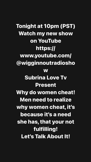 Tonight, Tonight, Tonight at 10pm on YouTube, My New Show; Subrina Love Tv! Here is the link: Let&rsquo;s Talk<a href="/tag/newprofilepic"class="tags"><span>#newprofilepic</span></a>