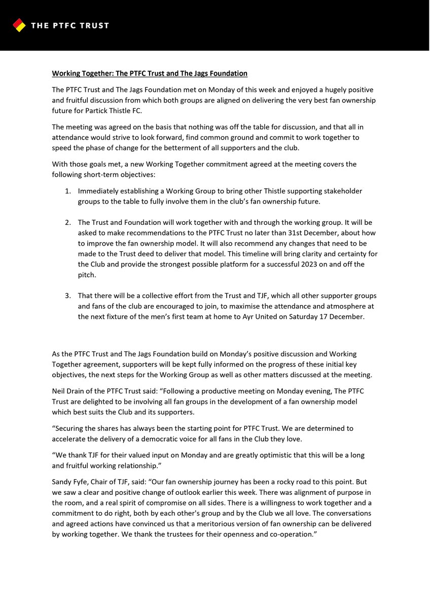 Joint Statement with <a href="/Jags_Foundation/">The Jags Foundation</a> <a href="/PartickThistle/">Partick Thistle FC</a>