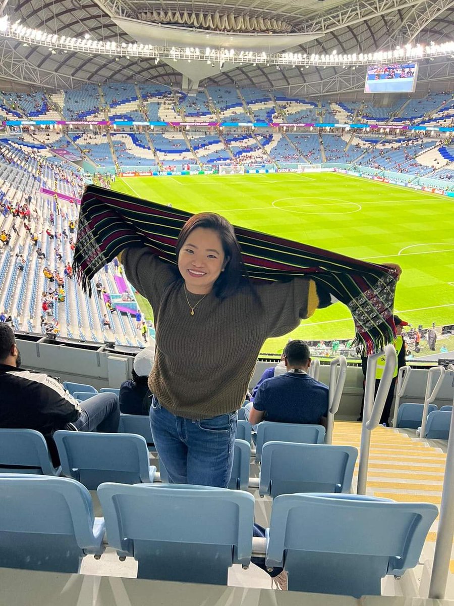 jon_suante's tweet photo. Simte girl in Khangthah Puan dialbaat (Shawl) her traditional attire at 2022 Qatar World Cup.
#FIFAWorldCupQatar2022 #simtetribe #Khangthahpuan #chin #kuki #Mizo #chikim https://t.co/Cr1ofSgOAl