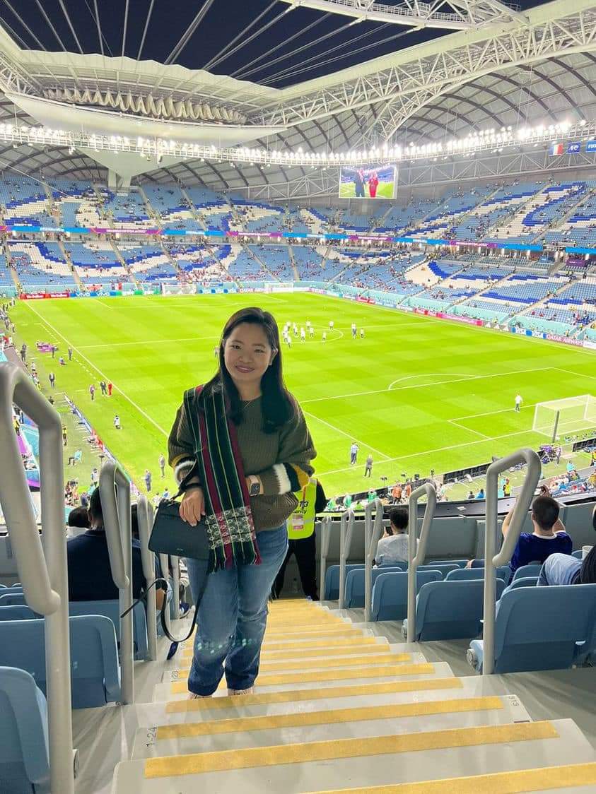 jon_suante's tweet photo. Simte girl in Khangthah Puan dialbaat (Shawl) her traditional attire at 2022 Qatar World Cup.
#FIFAWorldCupQatar2022 #simtetribe #Khangthahpuan #chin #kuki #Mizo #chikim https://t.co/Cr1ofSgOAl