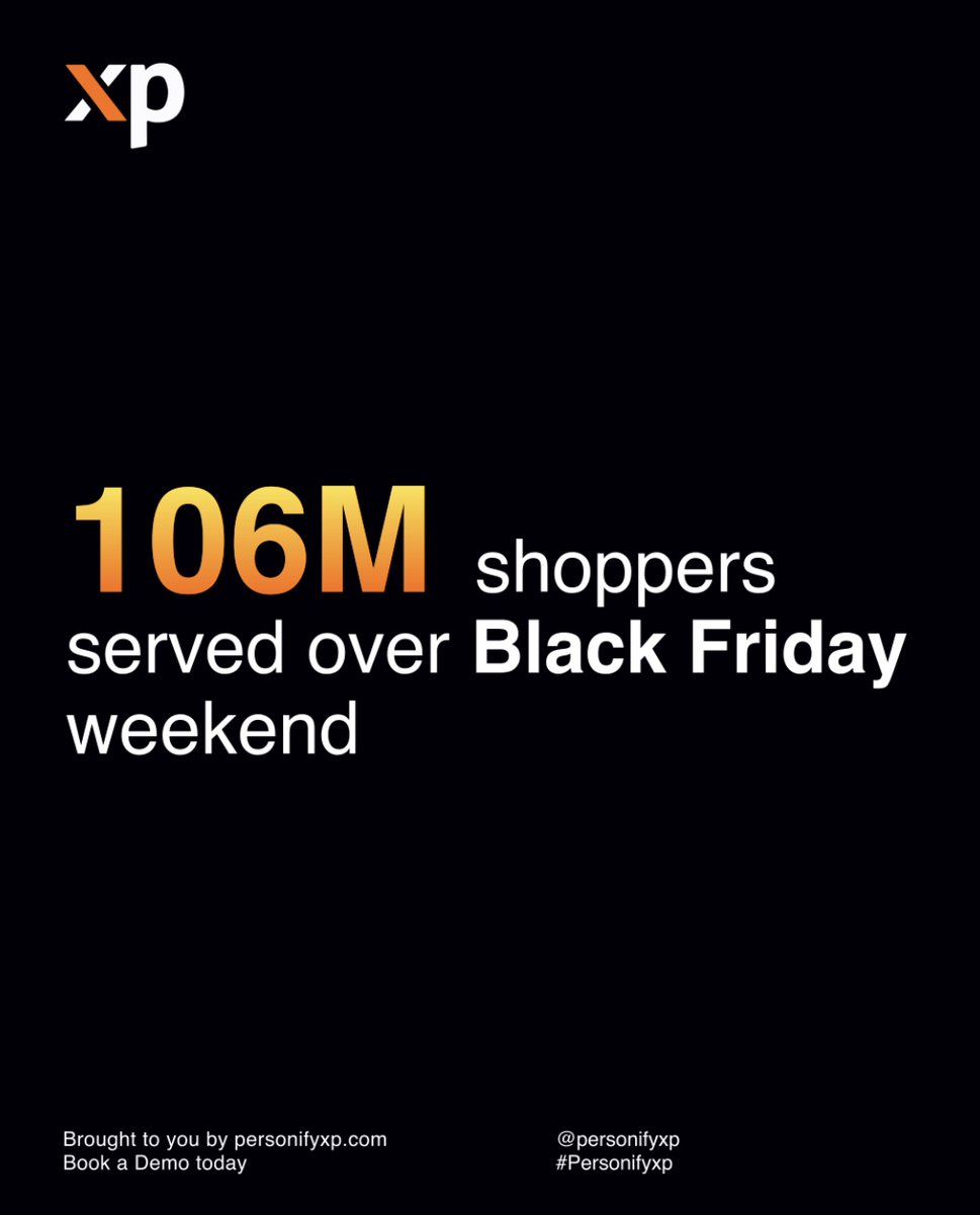 personifyXP's tweet photo. The stats are in! It was another record breaking Black Friday data on our platform!

- 4.6k experiences delivered PER SECOND.
- 106 MILLION shoppers served over the Black Friday weekend.

To find out more about how we work, visit our website here 👇

https://t.co/oCF2pzvy7S https://t.co/wb2evOnWt4