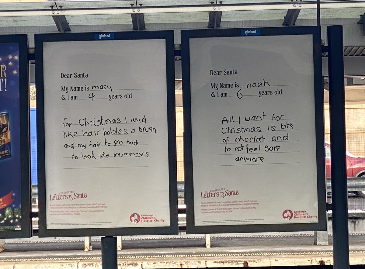roomitchell's tweet image. En-route to the left coast. This @echcharity poster at Haymarket has given me a major lump in the throat. #LettersToSanta @ScotRail