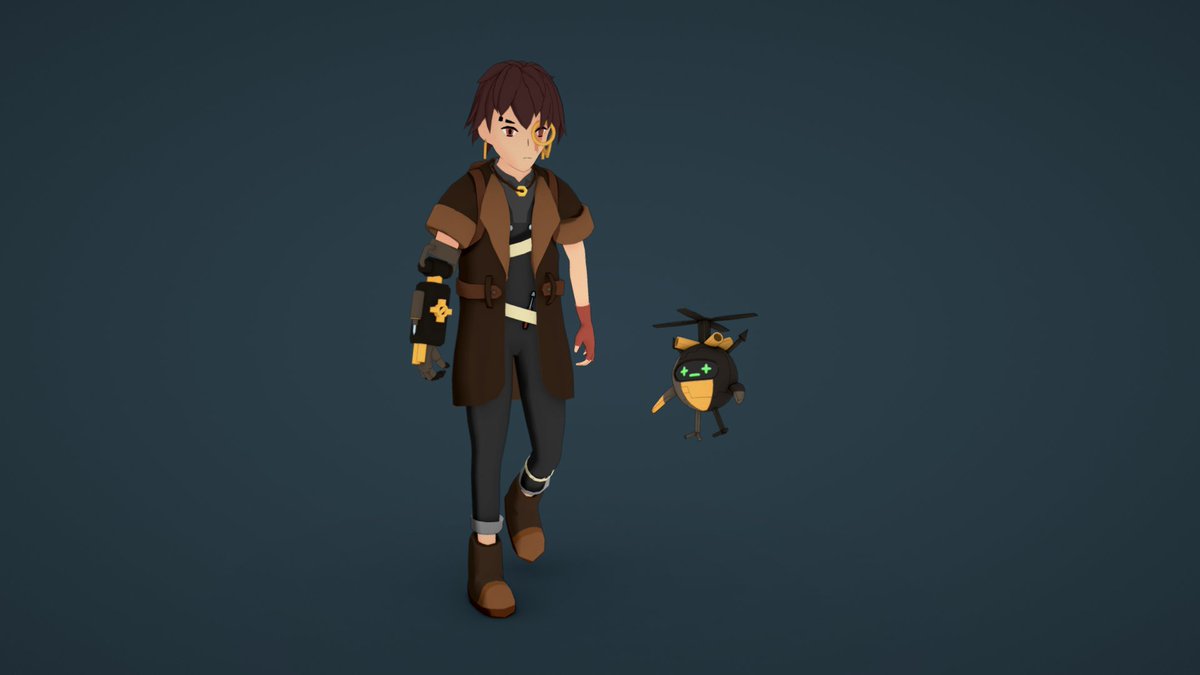 my first game ready &amp; optimized 3D character design 
(the assignment was a Ni No Kuni artstyle)
#Blender3d #Substance3DPainter