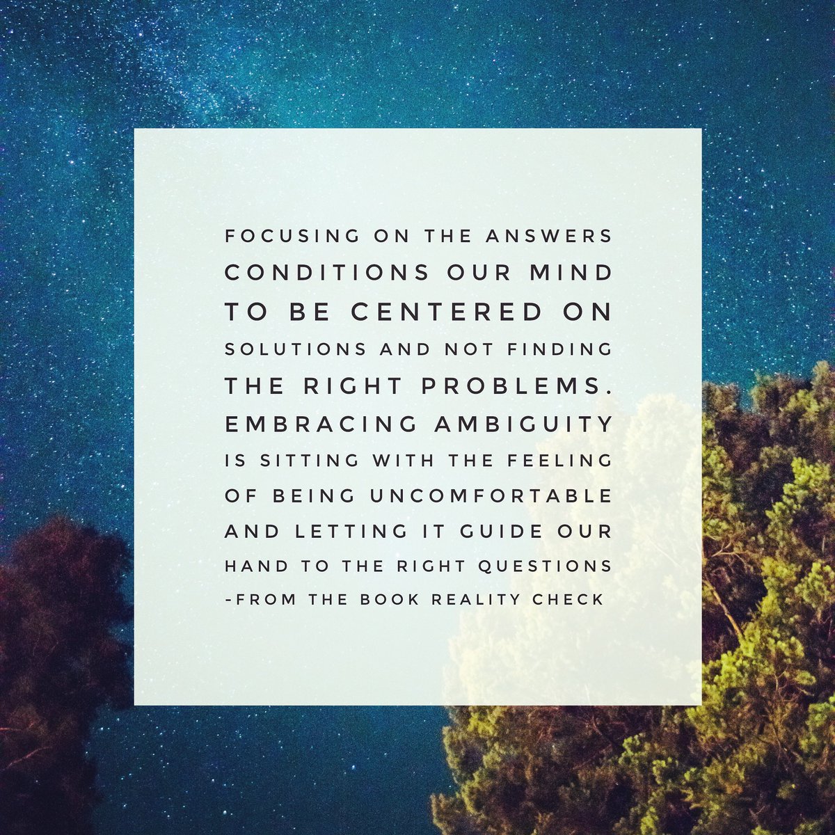 carlomahfouz's tweet photo. Focusing on the answers conditions our mind to be centered on solutions and not finding the right problems. Embracing ambiguity is sitting with the feeling of being uncomfortable and letting it guide our hand to the right questions.
#realitycheck #answers #rightquestions #quotes https://t.co/bCpVsVjNWo