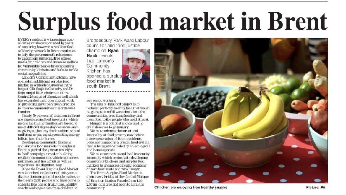 🗞️ My <a href="/bktimes/">Brent & Kilburn Times</a> column on our success in helping to open a Surplus Food Market with <a href="/LondonsCKitchen/">Londons Community Kitchen</a> to tackle food hunger and waste. 

Ending referrals &amp; transitioning to open, as well as free surplus food markets, is critical to ending stigma. 

Everyone has a #RightToFood.