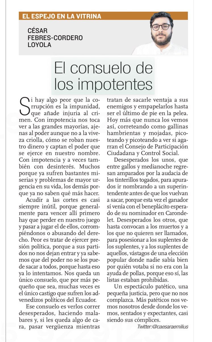Brillante artículo de <a href="/CaesarAemilius/">César Febres-Cordero L.</a> 

“Si hay algo peor que la corrupción es la impunidad…”