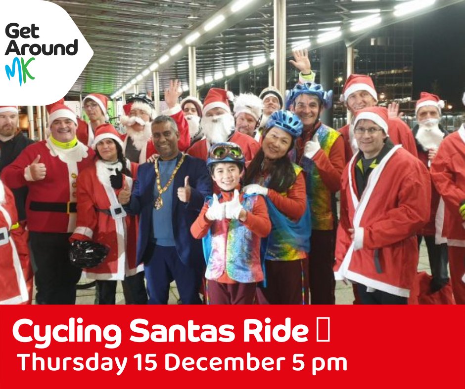 🎵Santa Claus Is Cycling to Town🎵

One week to go! Join Cycling Citizens MK on Thursday 15th December at 5pm for some festive Santa cycling.

No costume? No bike? Santa got you covered. 
Free Santa costumes and bike hire available.

#GetCycling #Get Active #Santa #Festive