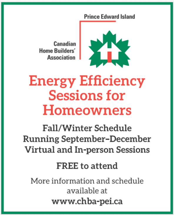 efficiencyPEI (@efficiencypei) on Twitter photo CHBA-PEI, with support from the PEI Government through the Climate Challenge Fund, is hosting sessions in communities across the Island over the next two years. To find out more and to register for these free sessions, please visit ow.ly/O24F50Lfzhx CHBA-PEI, with support from the PEI Government through the Climate Challenge Fund, is hosting sessions in communities across the Island over the next two years. To find out more and to register for these free sessions, please visit ow.ly/O24F50Lfzhx