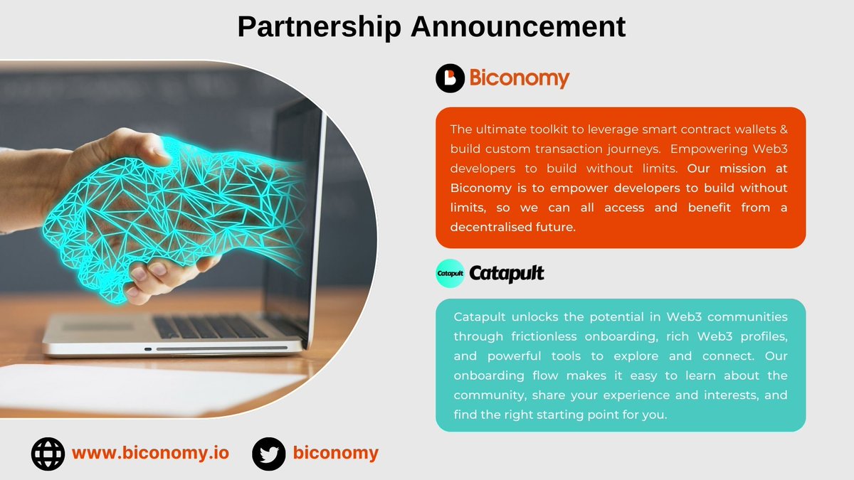tyomium's tweet photo. With the recent partnership between @biconomy and @getCatapult, registering users for roles in @BiconomyDAO will become even easier, which definitely unlocks the potential of communities in the #Web3 space!
#Biconomy #partnership https://t.co/7JiwJ5JBxd