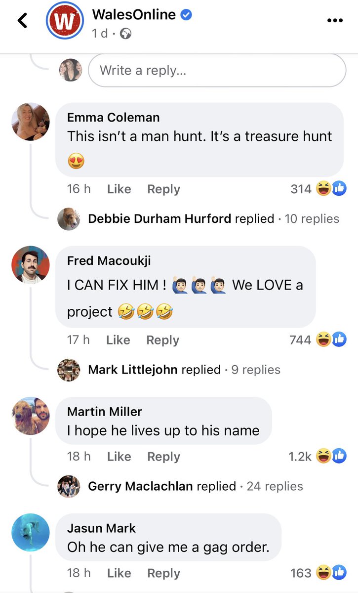 Loving people going feral for a wanted man on Wales Online Facebook comments…