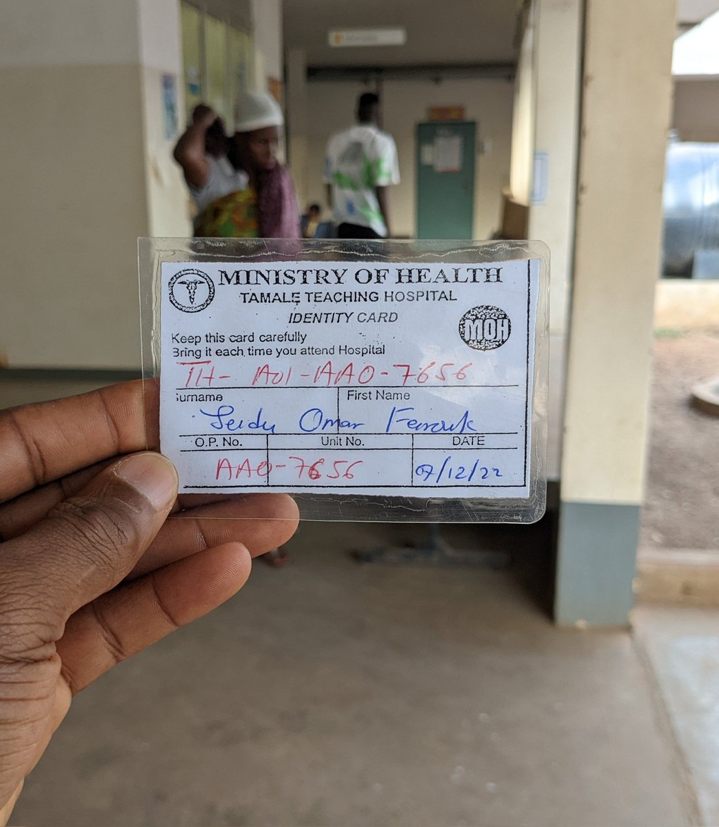 omarseidu's tweet photo. I am on my second-day visit to the Tamale Teaching Hospital on referral from a private clinic for an ear infection treatment. This card is my latest hospital card at the tertiary health center.
1/7 https://t.co/6G3GUtWnOQ
