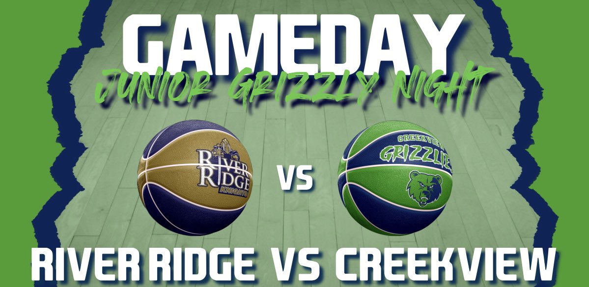 Tomorrow is <a href="/CVHSJrHoops/">Creekview Jr Grizzly Girls Basketball</a> Night against River Ridge! Hope to see all of our girls and boys teams there!
JVG @ 4:30
VG @ 6:00
VB @ 7:30
<a href="/CreekviewHoops/">Creekview Basketball</a>