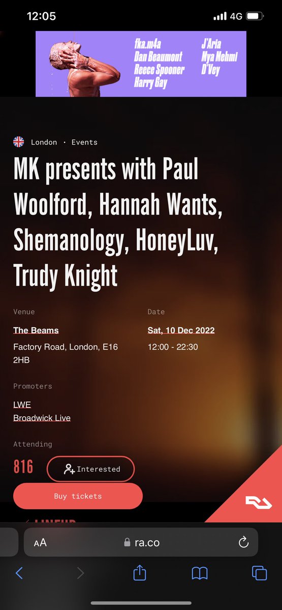 ShellFace21's tweet photo. Selling 4 x tickets to MK Presents @thebeamslondon  this Saturday. £20 per ticket #MKpresents @MarcKinchen #PRINTWORKS #MKLONDON #londongigs https://t.co/RojS5gul3w