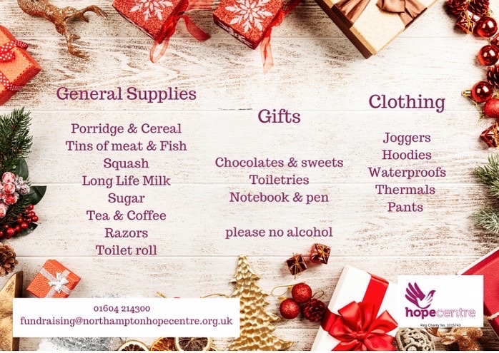 PhysioFunction's tweet photo. We are creating a reverse advent calendar for the Hope Centre in Northampton who help the homeless. If you would like to help, the box of donations is in our reception area. Please feel free to add anything from the lists attached.
#christmastime #helpthehomeless #donate https://t.co/RBeoWYFjtL