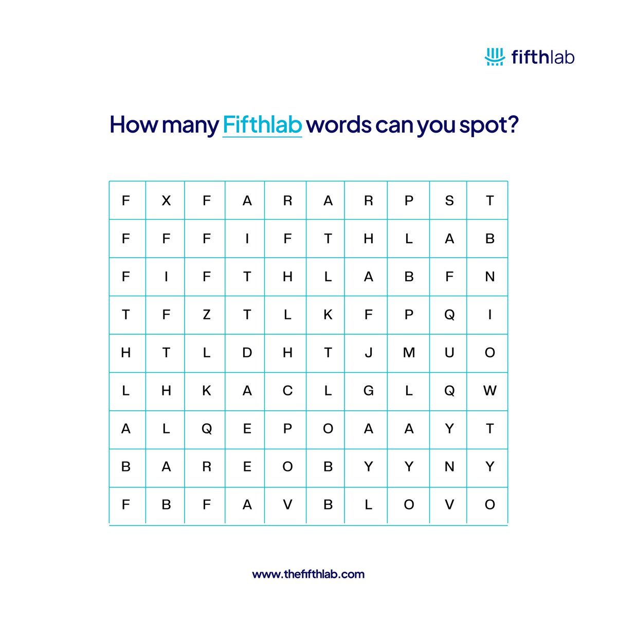 FifthlabAfrica's tweet photo. Can you spot all the Fifthlab words?

Hint: There are at least two
Tell us in the comment section below.

We are watching 👀

#Fifthlab #FifthlabAfrica #businessafrica #puzzle #triviathursday #worklife #fintechstartup #businessgrowth #marketing https://t.co/BRJRcLJCUd