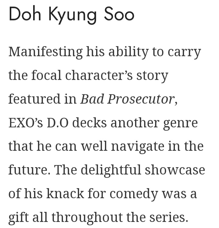 Doh Kyungsoo as an idol and actor keeps on proving his capabilities.
My man can sing and act amazingly.
When they say he only does heavy dramatic roles. 
Here he comes with 
Bad Prosecutor proving his natural ability to do a comedy-action drama.
#DramaReview
Credit to the owner.