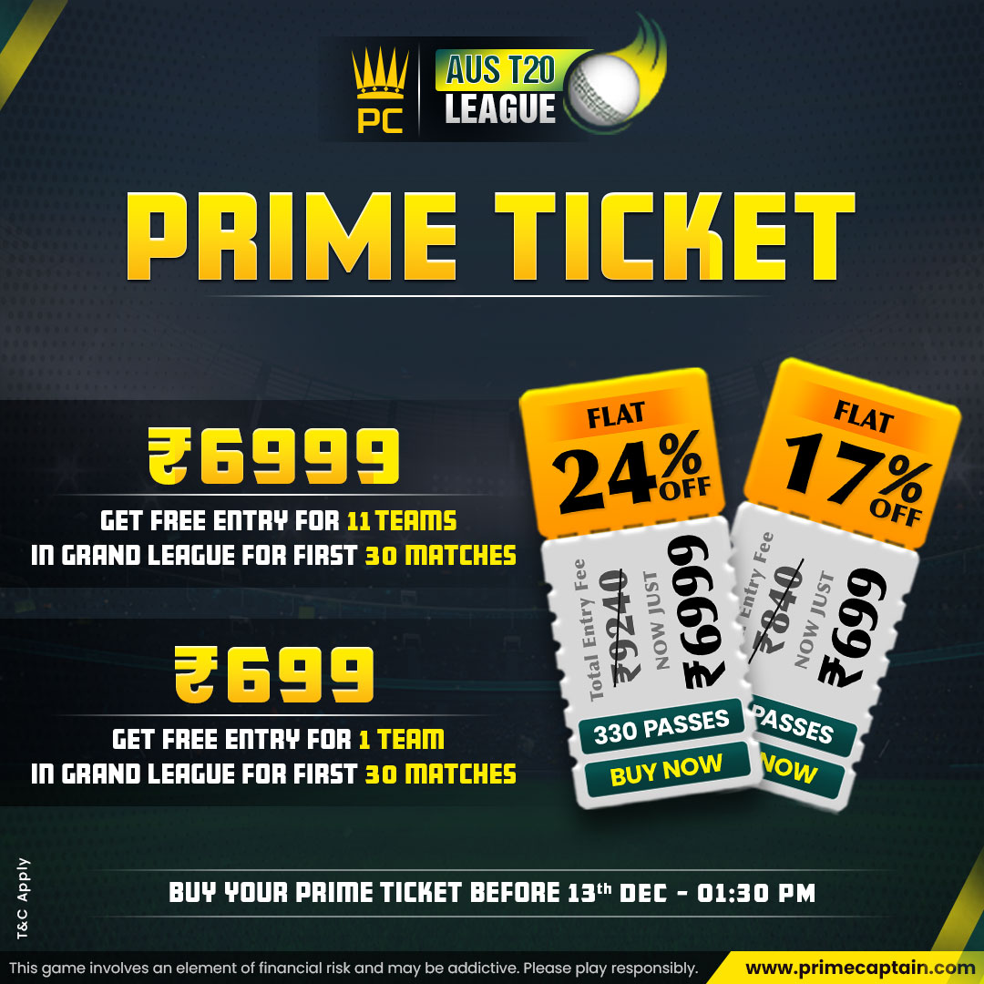 PrimeCaptain1's tweet photo. 🤩 BIG TOURNAMENT, BIGGEST DISCOUNT!! 🤩

🤩Buy #PrimeTicket &amp; get a huge discount on the Grand league of each match of #BBL.

BUY NOW!!

✅More Details:- https://t.co/XNl2WQu752

#bbl #bbl2022  #australiat20league #leaderboard #aust20league #BBL
#BBLleaderboard #fantasycricket https://t.co/oqk0quSU9j