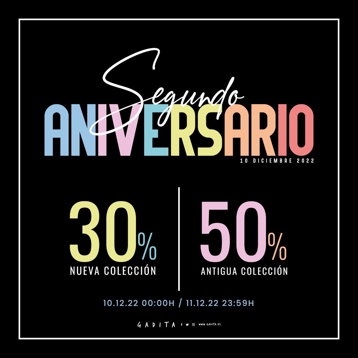 GaditaCasual's tweet photo. El próximo 10 de diciembre #Gadita cumple 𝗗𝗢𝗦 𝗔𝗡̃𝗢𝗦 y lo celebramos con ofertas durante el fin de semana 🤩👏🏻

Oferta disponible en web el 10 y 11 de diciembre.

https://t.co/3qCcAFzIGp
📲 654 411 707
📍 C/ Beato Diego de Cádiz, 11.

#Cadiz #Estreno #Casual #Aniversario https://t.co/vnQMnU38zt