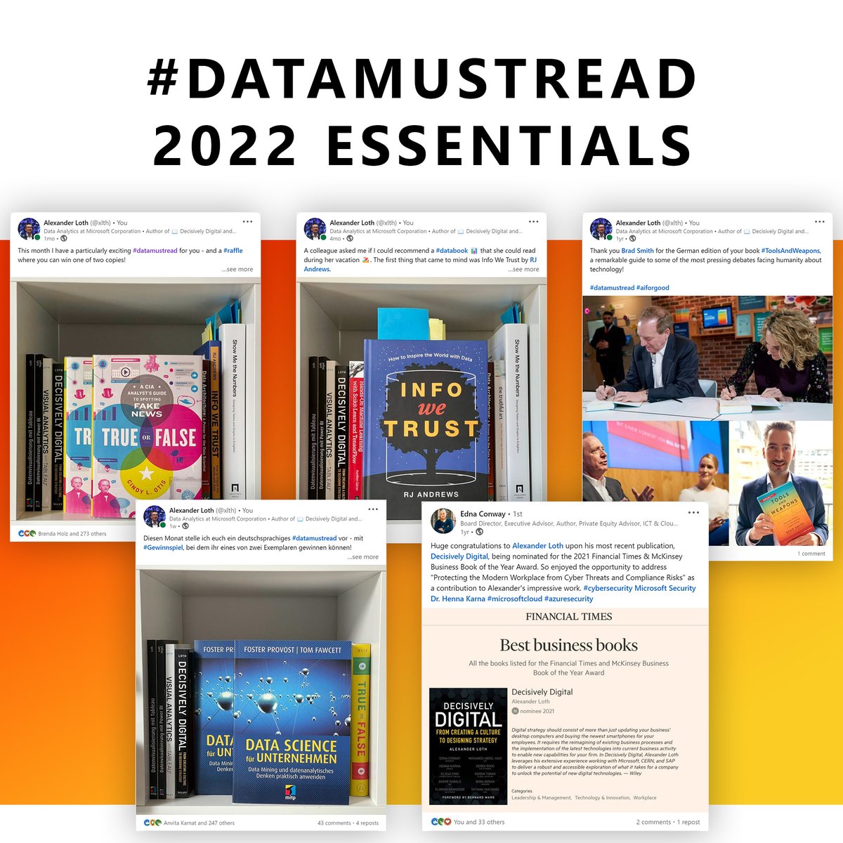 xlth's tweet photo. I've been using #datamustread to recommend #books that are essential for a #datajourney. I'd like to share some highlights:
π True or False
π Info We Trust
π Tools and Weapons
π #DataScience for Business
π #DecisivelyDigital
Post with links β‘οΈ https://t.co/EQLNhbcECq https://t.co/xZAXpBSrxP