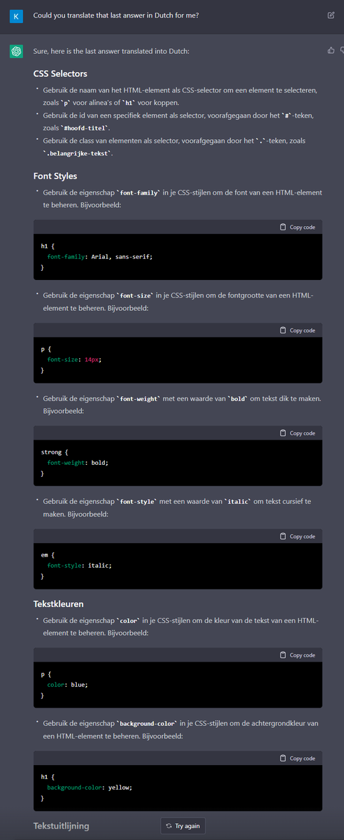 keesvanbochove's tweet photo. It looks like the #AI hype is real this time, people. This chatbot #ChatGPT is going to save me some time for sure. In this example, I had been googling unsuccessfully for a good set of HTML/CSS cheatsheets to use in the classroom. #ChatGPT happily produces them in Dutch for me. https://t.co/cfij6JKru8