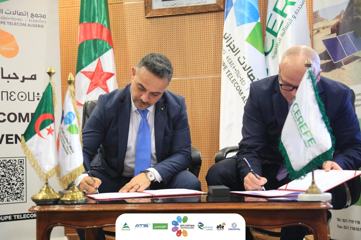 GTAlgerie's tweet photo. وقع مجمع اتصالات الجزائر و المحافظة للطاقات المتجددة و الفعالية الطاقوية التابعة لمصالح الوزير الأول، اليوم الخميس 08 ديسمبر 2022، على اتفاقية تعاون إطار تهدف إلى تعزيز كفاءة الطاقة و تطوير الطاقات المتجددة في قطاع الإتصالات. https://t.co/ILTSC1AQRl