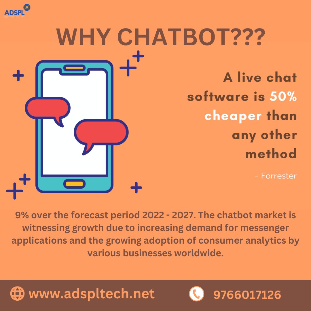 AdsplTech's tweet image. WHY CHATBOT??????
.
.
.
.
#chatbot #technology #iot #ai #artificalintelligence #internetofthings #adspl #chatbotindustry #technology #tech