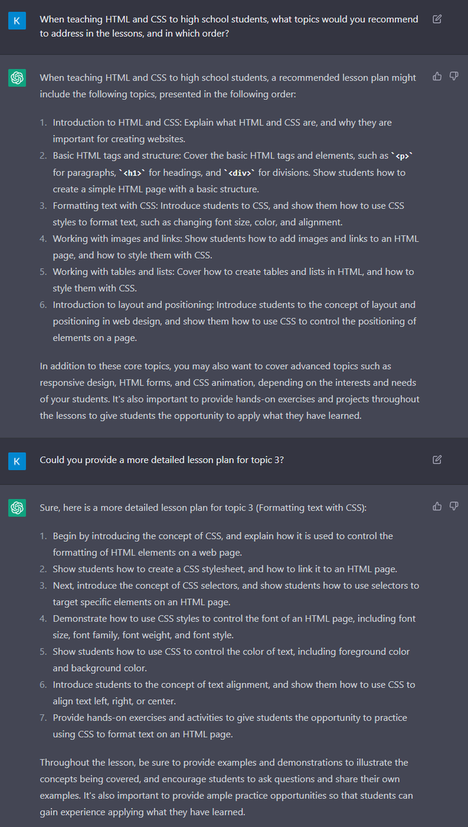 keesvanbochove's tweet photo. It looks like the #AI hype is real this time, people. This chatbot #ChatGPT is going to save me some time for sure. In this example, I had been googling unsuccessfully for a good set of HTML/CSS cheatsheets to use in the classroom. #ChatGPT happily produces them in Dutch for me. https://t.co/cfij6JKru8